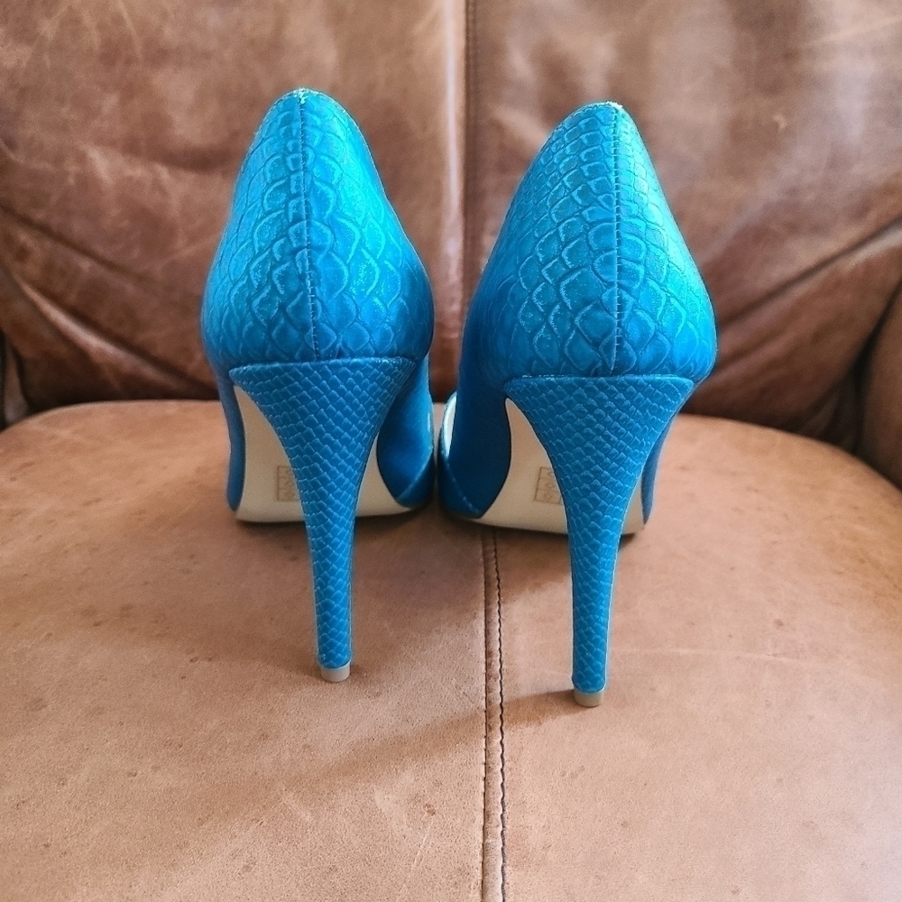 Call It Spring Mermaid Stiletto Heels with Blue Scale Mermaid Print, Size 9 - Picture 3 of 10